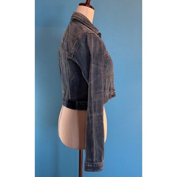 Abercrombie & Fitch Denim Jacket Cropped Distressed 100% Cotton Button Close XS - Picture 4 of 7